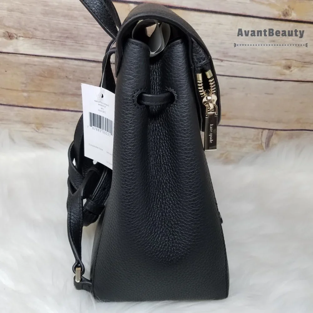 Kate Spade Medium Flap Backpack Leila Black New